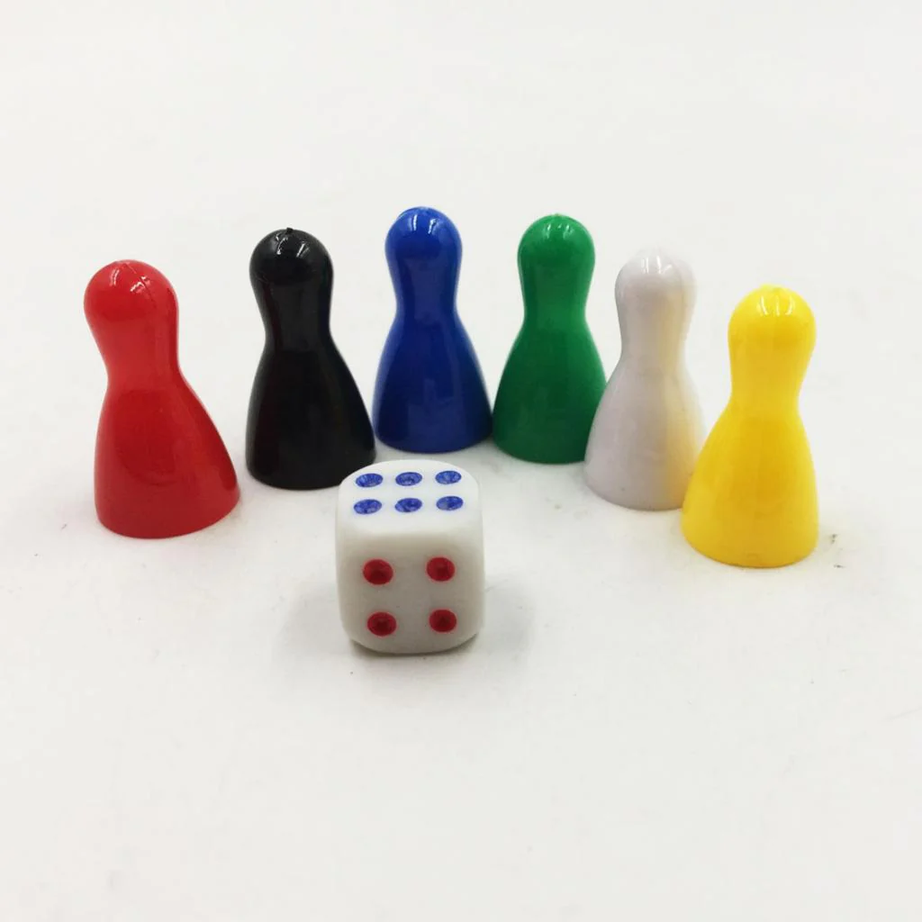 Pack of 6 Multi-colored Pawn Pieces with Dice for Board Games, Table Markings, Arts And Crafts - Image 2