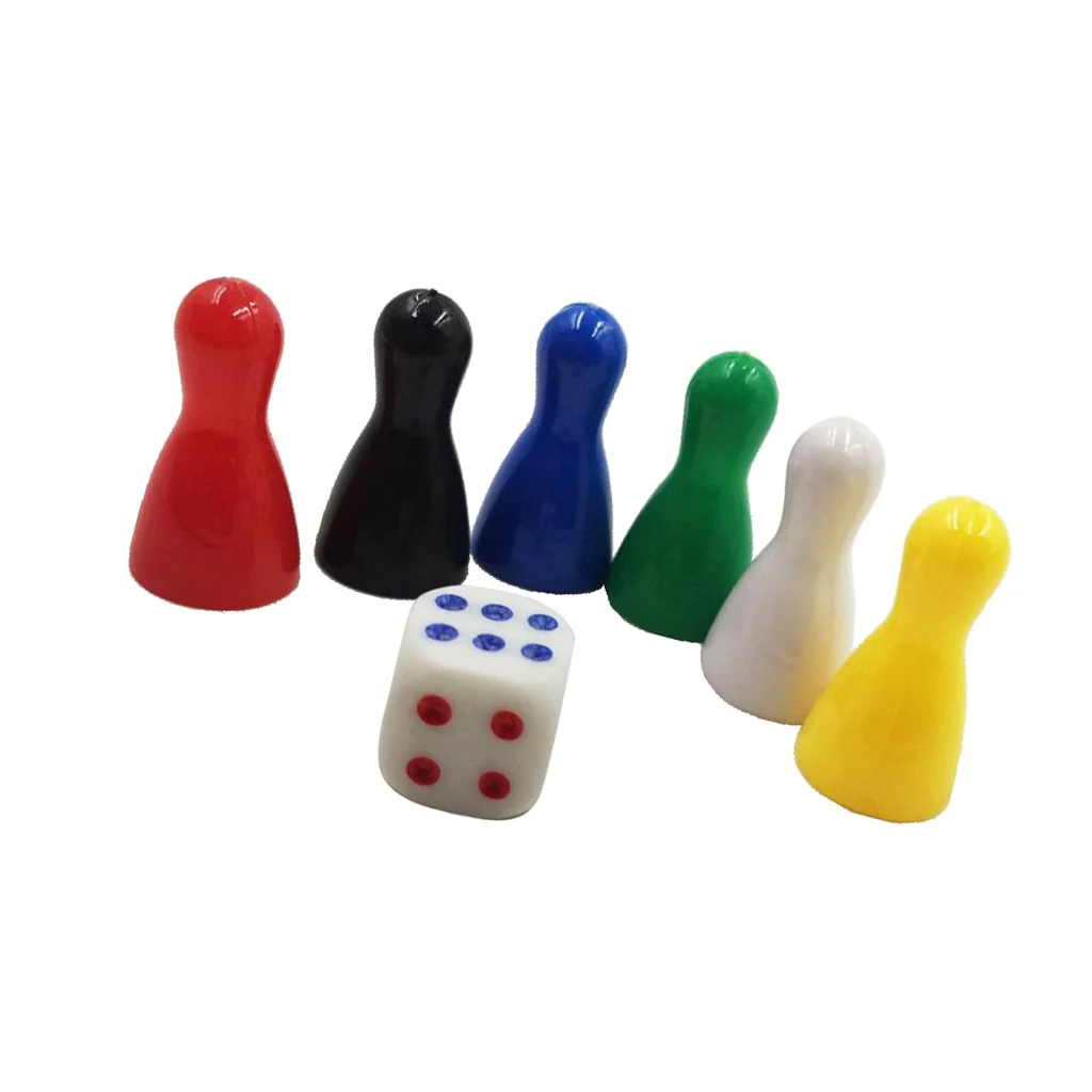 Pack of 6 Multi-colored Pawn Pieces with Dice for Board Games, Table Markings, Arts And Crafts - Image 3