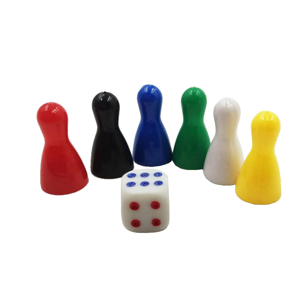 Pack of 6 Multi-colored Pawn Pieces with Dice for Board Games, Table Markings, Arts And Crafts - Image 4