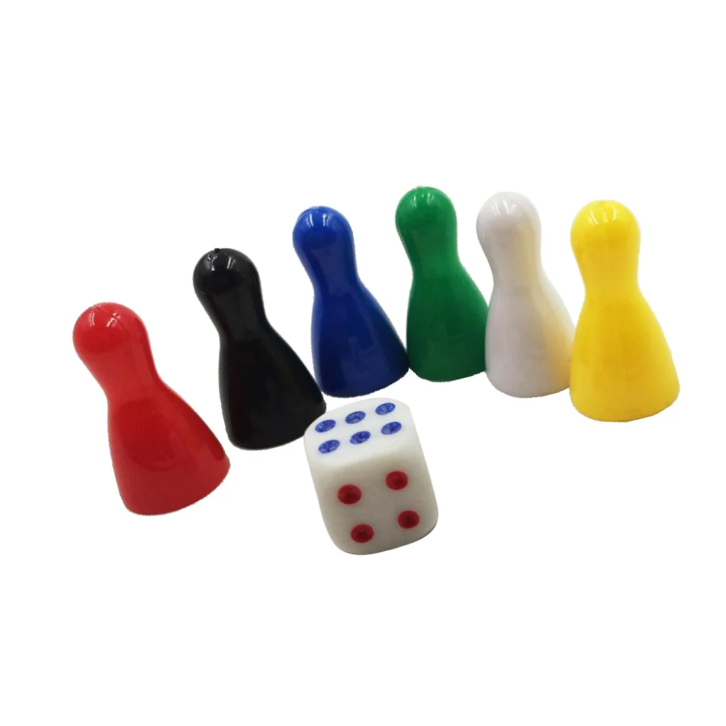 Pack of 6 Multi-colored Pawn Pieces with Dice for Board Games, Table Markings, Arts And Crafts - Image 5