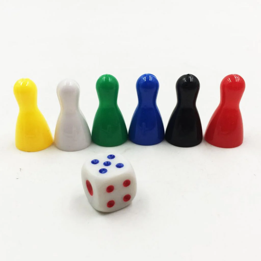 Pack of 6 Multi-colored Pawn Pieces with Dice for Board Games, Table Markings, Arts And Crafts - Image 7